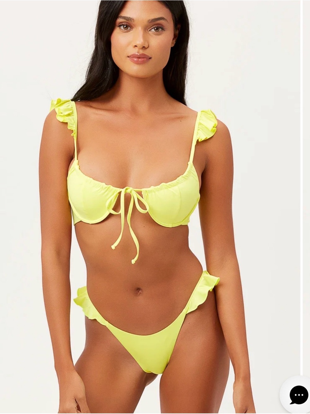 Frankies Bikinis Lemonade Yellow Ruffle Bikini set — XS top / M bottoms
